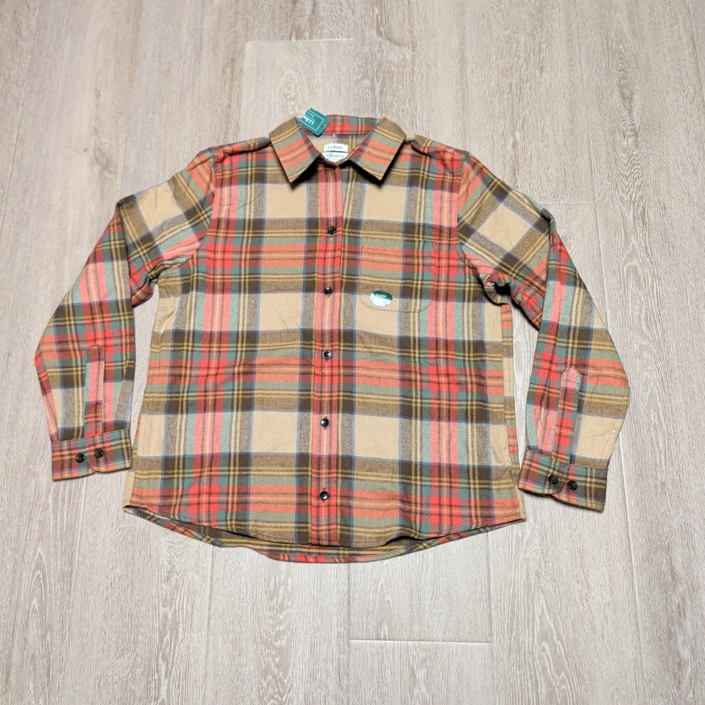 New LL Bean Scotch Plaid Flannel Shirt Antique Dress Stewart Relaxed Womens P S